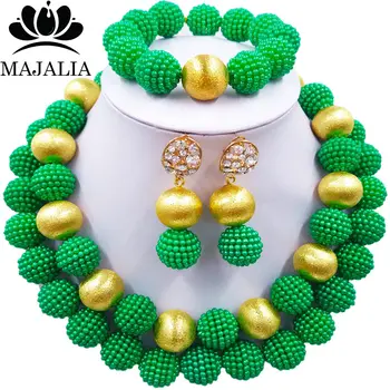 

Majalia Charming Nigerian Wedding African Pearl Jewelery Set Green Crystal Plastic Pearl Necklace Bride Jewelry Set 2LS011