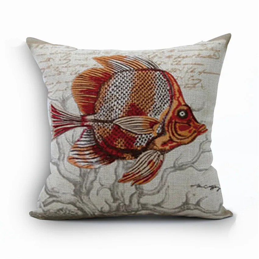 pillow cases  Fish Pillow Cover For Home Pillowcase Aquatic Animal Cojines Decorative 45x45cm  Throw Pillow Cases