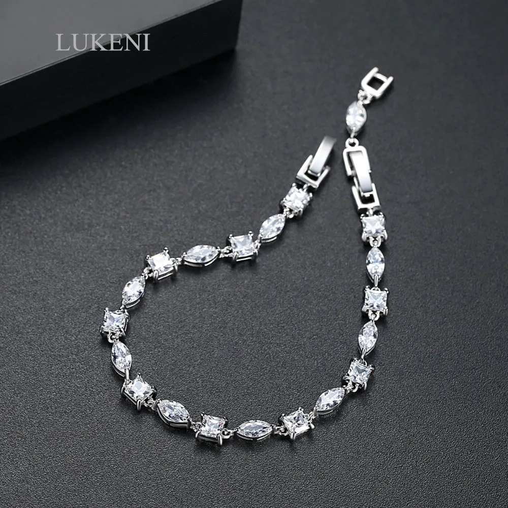 Lukeni изысканный дизайн геометрическая форма браслет для женщин элегантные вечерние Роскошные CZ Белый Камень Модные ювелирные изделия