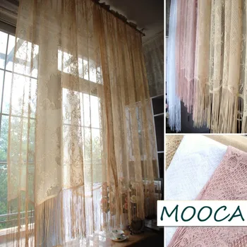 

European style net yarn finished living room curtain lace curtain white beige