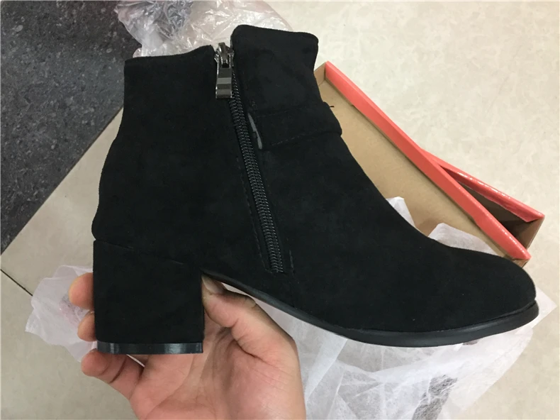 RQFF Brand Winter Boots Women With Box Big size34-43 Flock Warm Shoes Woman High Heel Ankle Boot Female Zip Footwear Ladies Shoe (17)