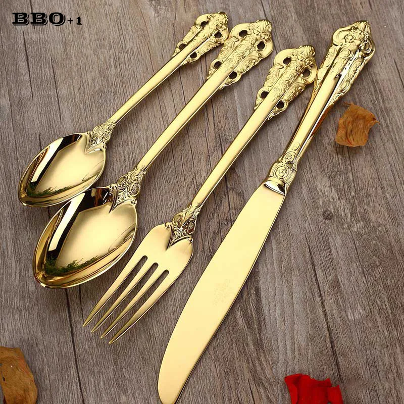 Buy 1pc Stainless Steel Gold Cutlery Dinnerspoon Steak