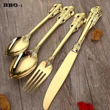 1 ud. De cubiertos dorados, vajilla de acero inoxidable, cuchillo para carne, tenedor, cuchara de té, cubertería dorada de lujo, vajilla de fiesta de casamiento, set