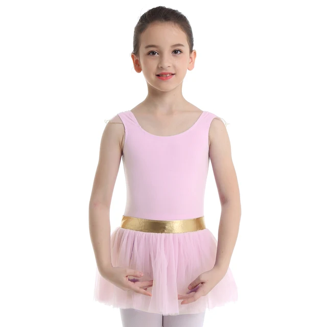 Leotardo de gimnasia para niñas, vestido tutú de bailarina, tutú de ballet, mangas voladoras de malla, cintura dorada, vestido baile de Ballet|Ballet| - AliExpress