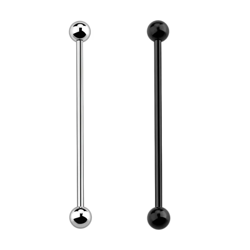 2PCS Fashion Titanium Steel Industrial Cartilage Earrings 40cm Long Barbell Ear Plugs Silver Black 1.6mm Body Piercing Jewelry4