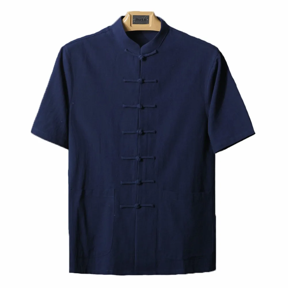 Новые высококачественные летние Taichi Kungfu с коротким рукавом костюм Тан рубашка с хлопком китайский Ретро воздухопроницаемые рубашки для мужчин