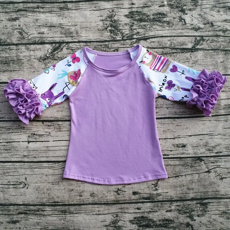 Весна-лето, Детские рубашки из хлопка с принтом реглан, рубашка с оборками и цветочным принтом для малышей