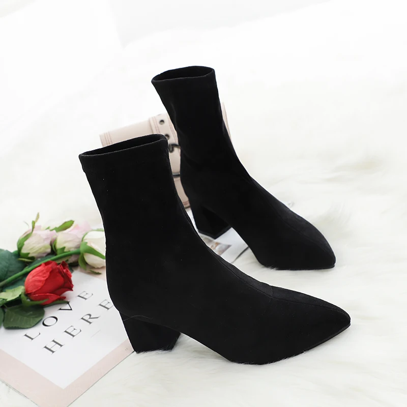 

Autumn Winter Women Boots Slip on Women's Shoes Fashion Elastic Ankle Boots Stylish Women High Heel Sock Boots zapatos de mujer