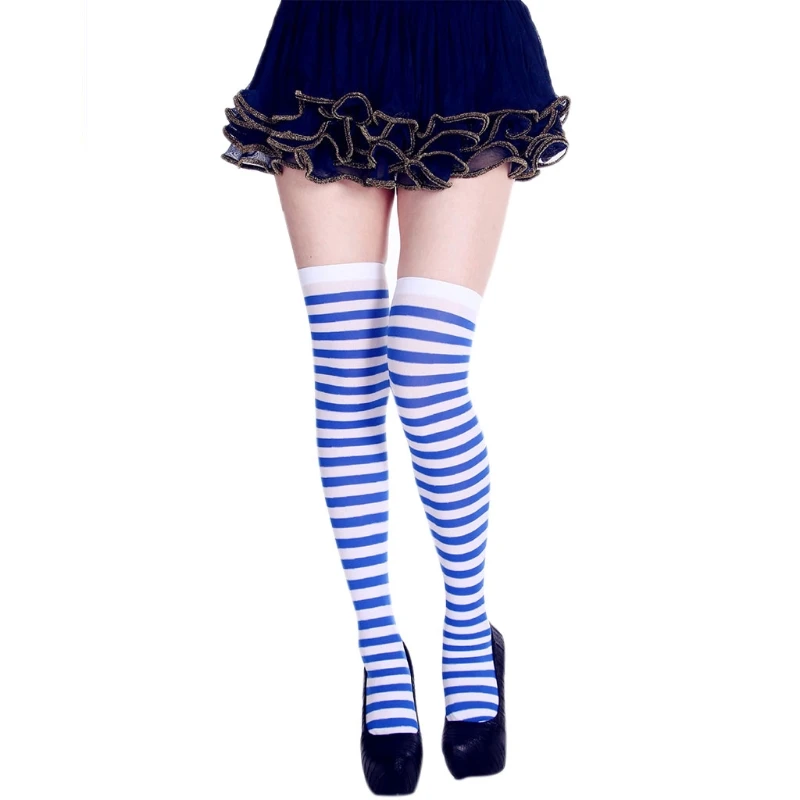 1 Pair Womens Long Striped Socks Contrast Color Thigh High Stockings Cosplay Halloween Socks Women Personality Long Socks - Цвет: F