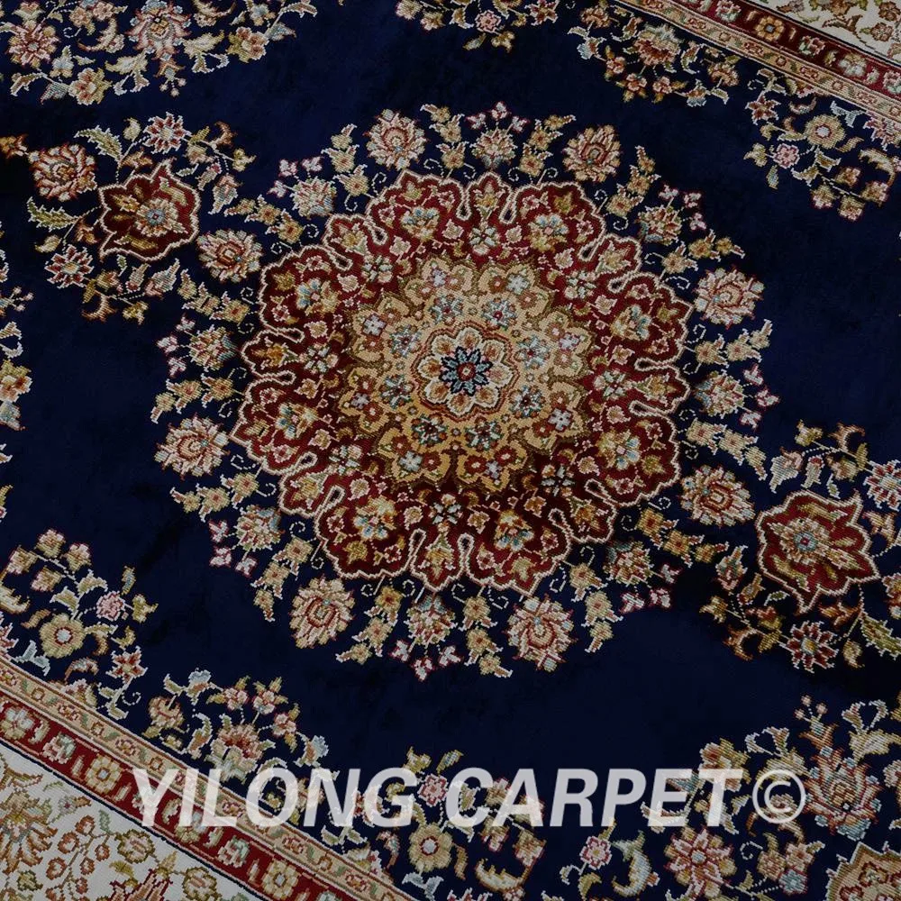 Yilong 3,5 'x5' Тебризский ковер из шелка синий ручной работы, изысканные турецкий ковер шелк (1770)