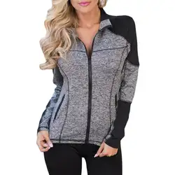 Куртка для бега для Для Женщин Йога молнии с длинным рукавом Slim Fit с флисовой подкладкой карманы для рук пальто спортивная куртка Фитнес