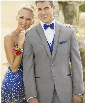 Skup Modne Dwa Przycisk światła Szary Groom Smokingi Groomsmen Męska Wedding Party Prom Garnitury Wykonane Na Zamówienie (kurtka + Spodnie + Kamizelka + Krawat) K: 66