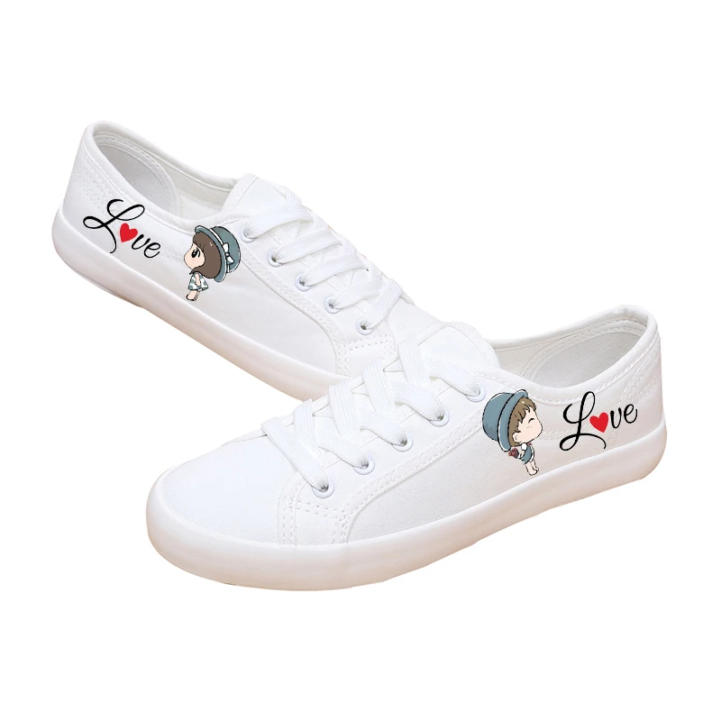 

2019 spring new Korean version of the low-cut casual graffiti canvas flat shoes wild white lace-up women shoes 20