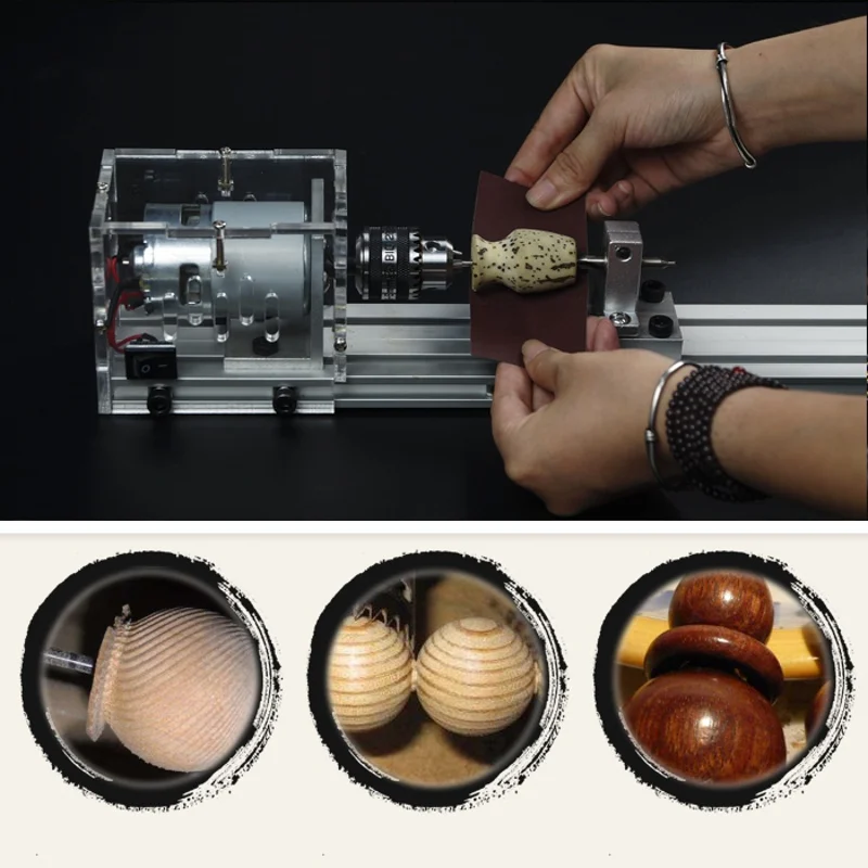 Mini Lathe Beads Machine Woodworking DIY Lathe Polisher Table Saw Grinding Cutting Drill Rotary Tool with