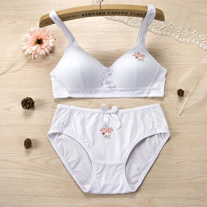 Women Lingerie Bra Briefs Set Wire Free Girl Bra Set Bralette Cute Cartoon Panties Set