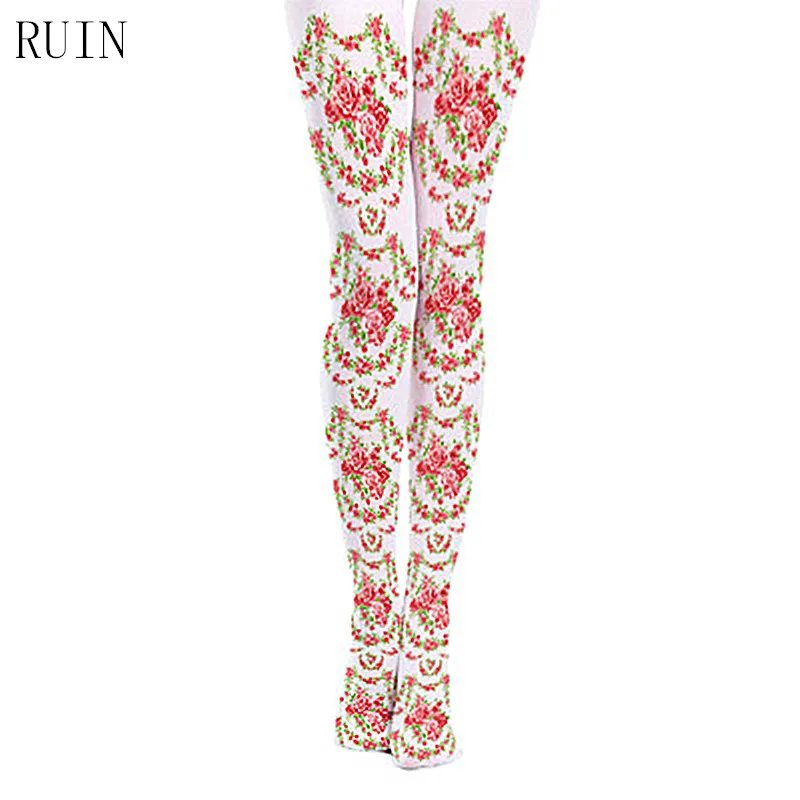 

RUIN women warm tights new pink flowers printed pantyhose tights for girl female tights
