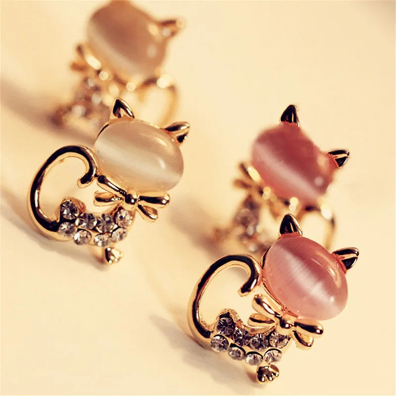 Earrings High Quality NEW Cute Cat Stone Crystal Rhinestone Women Stud Jewelry Boucle D'oreille Femme 625#45 | Украшения и