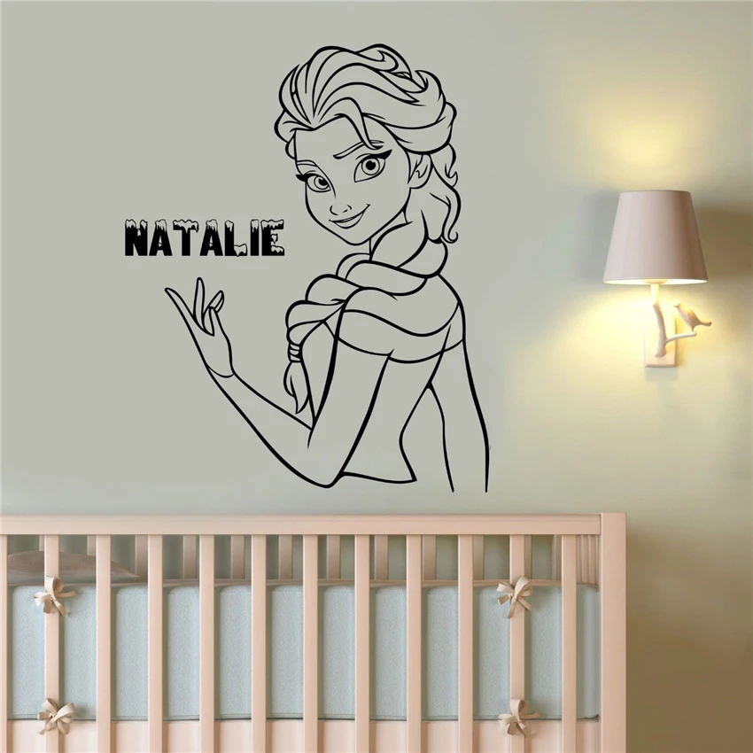 

Princess Elsa the Snow Queen Custom Name Wall Decal Vinyl Sticker Decor Nursery Kids Room Art Decor Cute Cartoon D932