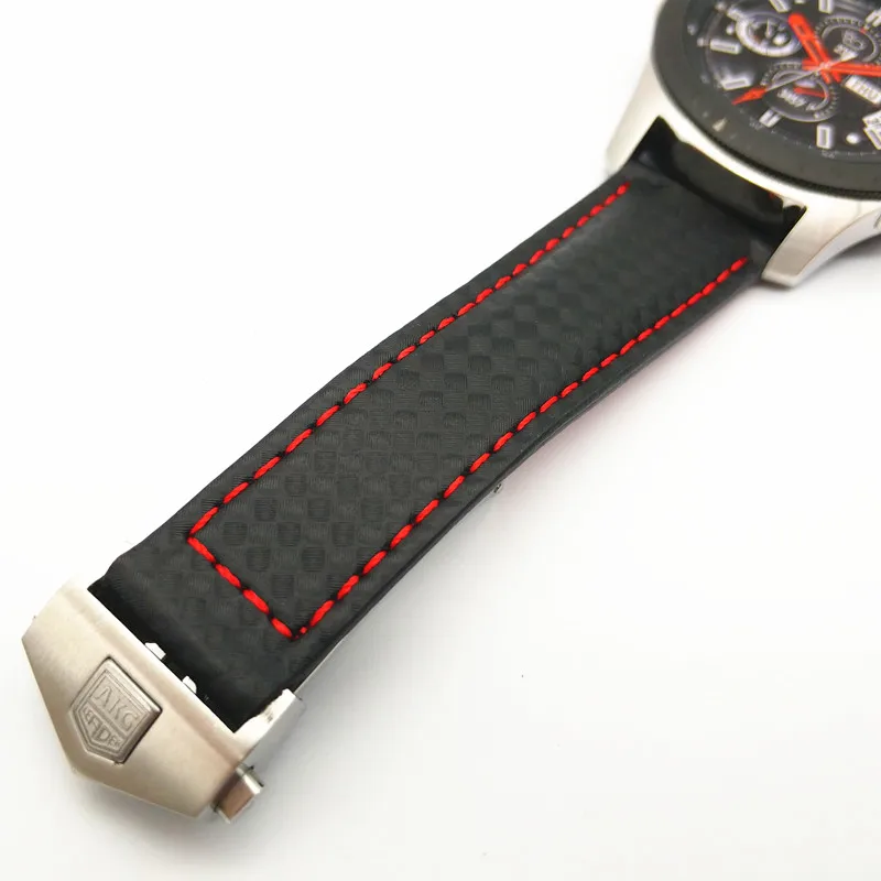 Новейший ремешок из углеродного волокна и натуральной кожи для samsung Galaxy Watch 46 мм 42 мм gear S3 Classic Frontier huawei Watch 2