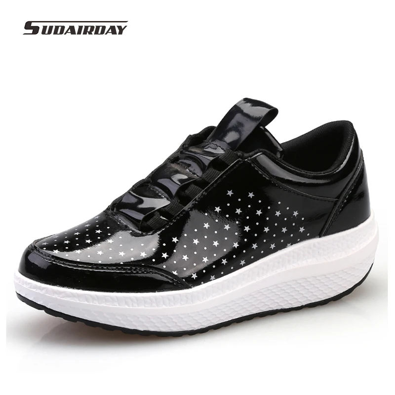 

2016 Women Black/Silver Platform Shoes Womens Creepers Shoes Woman Swing Weight Loss Shoes zapatillas deportivas muje