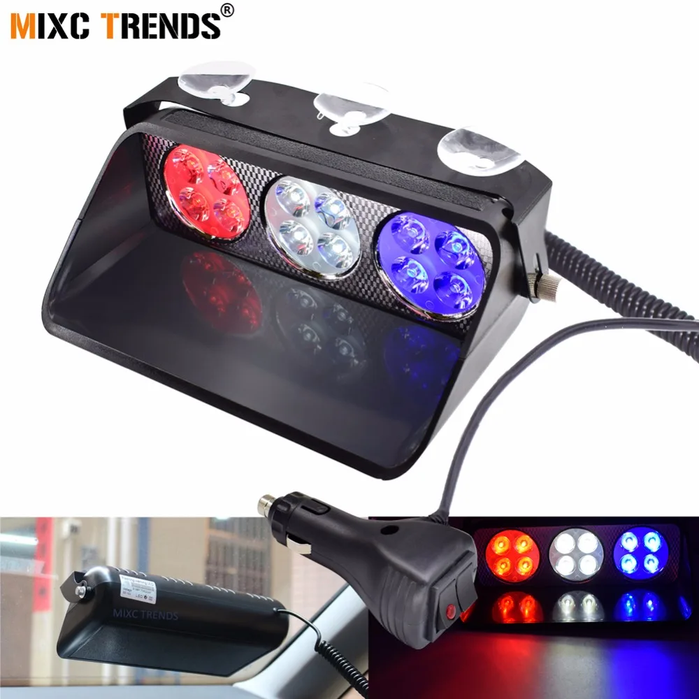 LED Emergency Dash Strobe Light Bar 18 Flashing Modes 12W LED Warning