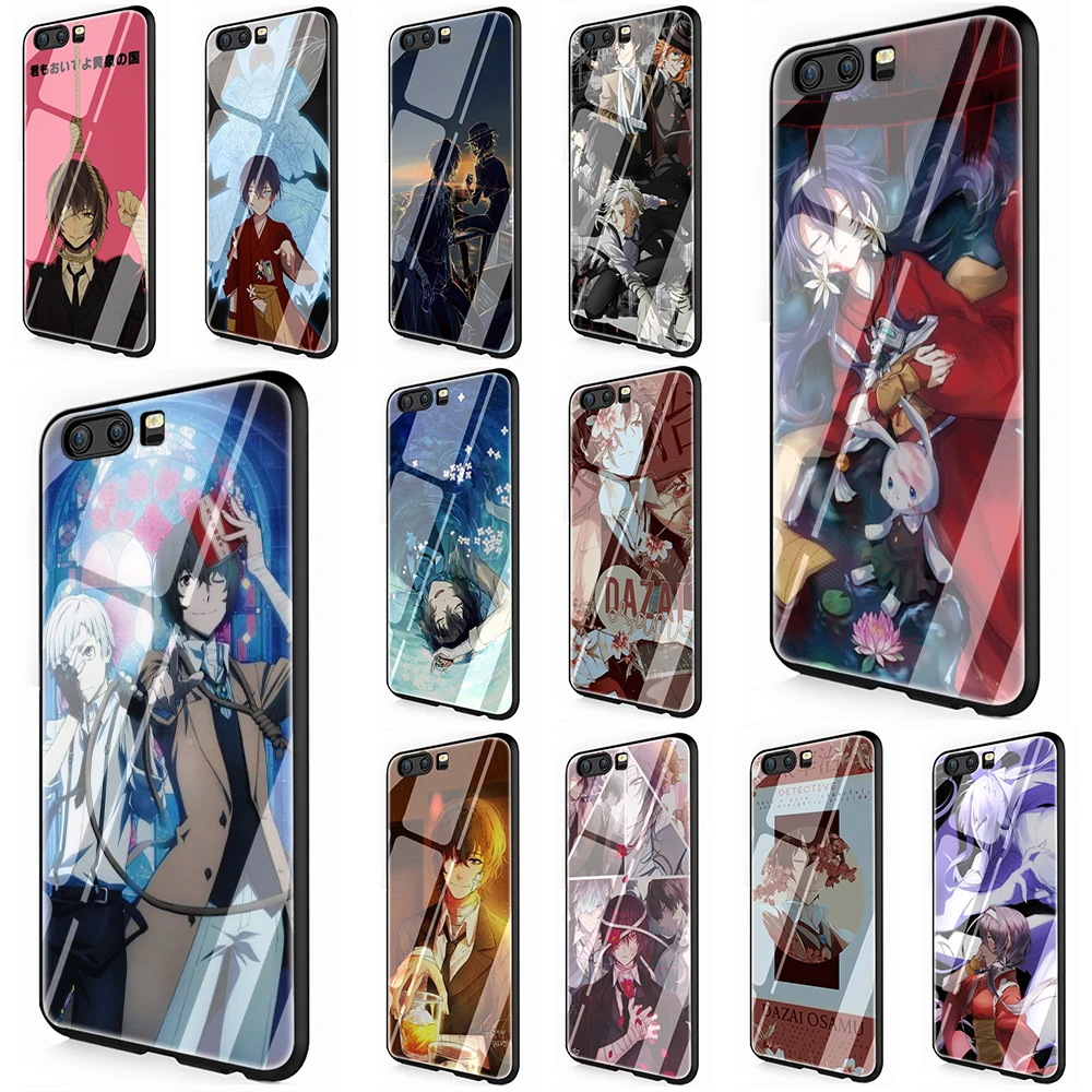 

bungou stray dogs Tempered Glass TPU Black Cover Case for Huawei P10 P20 P30 Mate 20 Honor 9 10 Lite Pro 7A 8X P Smart