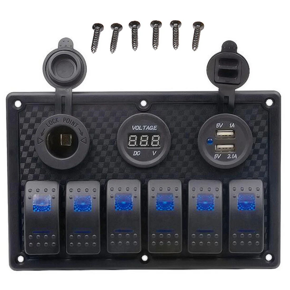 6 Gang LED Rocker Switch Panel Circuit Breaker Boat Marine Waterproof 12V 24V