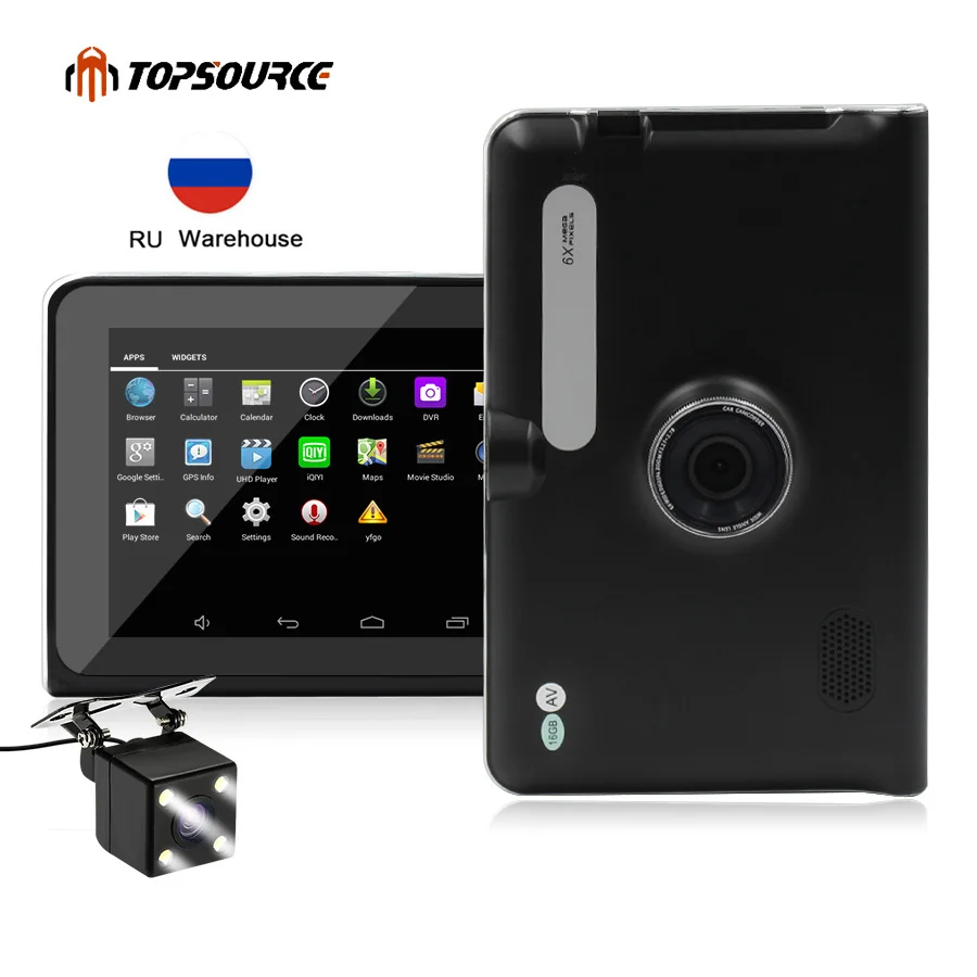 Topsource 7 ''Автомобильный видеорегистратор с gps навигацией 16 Гб/512 Мб Android wifi