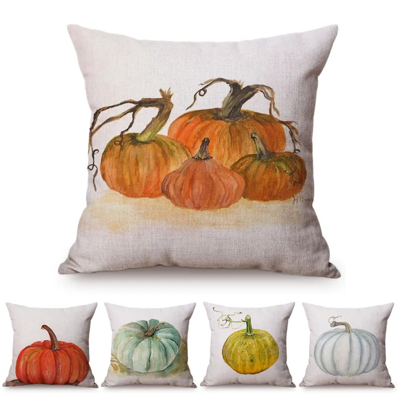 

Red Pumpkin Thanksgiving Decorative Cushion Cover North America Autumn Harvest Crops Watercolor Home Decor Throw Pillow Cover