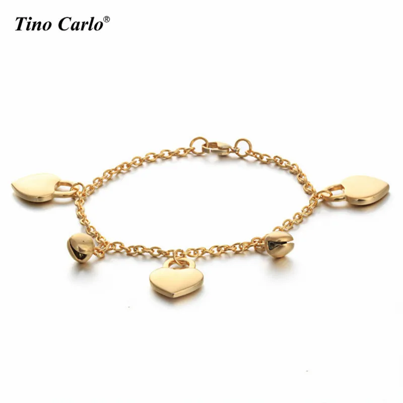Women Gold Heart Lock Jingle Bells Charm Bracelet for Baby Toddler