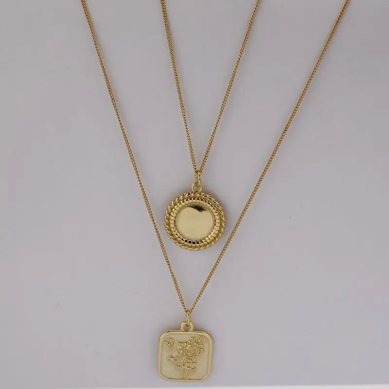 Ожерелье из стерлингового серебра 925 пробы с геометрическим узором в виде сердца Золотое круглое блестящее квадратное ожерелье с подвеской в виде цветов розы для женщин подарок