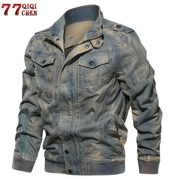 Mens Denim Jacket Big Size 6XL Military Tactical Jeans jacket Solid Casual Air Force Pilot Innrech Market.com