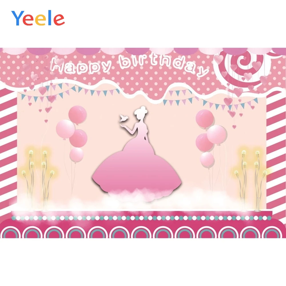 

Yeele Baby Girl Princess Birthday Party Pink Photo Background Cartoon Balloon Gift Custom Photography Backdrop For Photo Studio