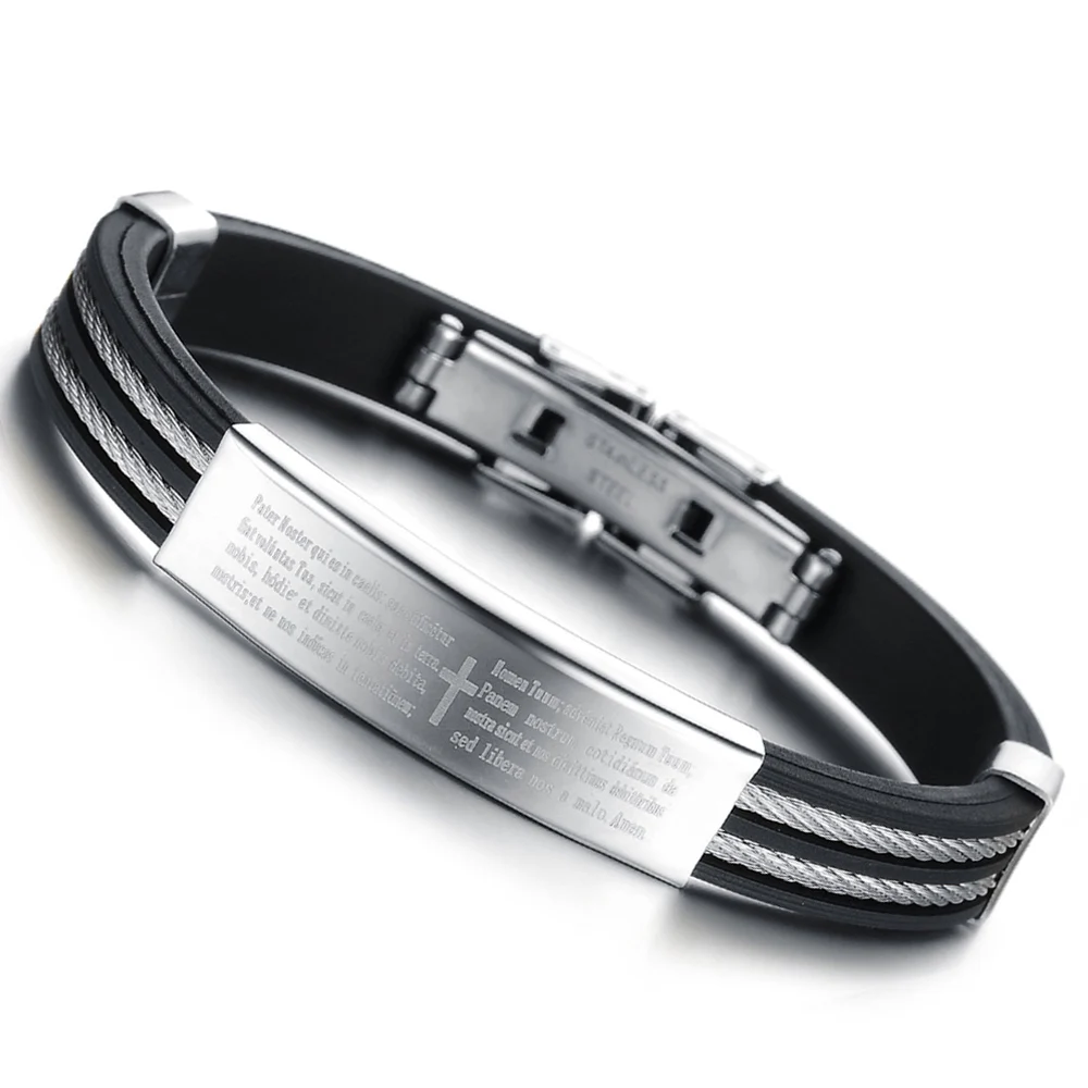 Silicone bracelet men jewelry wristband bracelets & bangles bible cross