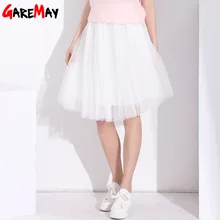 Garemay, белые женские юбки, s Jupe Femme, высокая талия, сетчатая плиссированная Тюлевая юбка, Женская юбка, Saia Midi, летние винтажные юбки для женщин