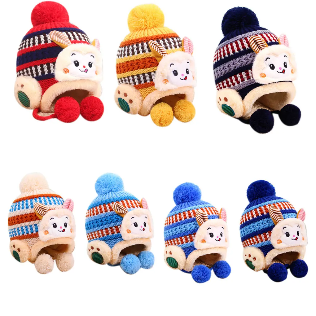 

Children Cartoon Knitted Winter Autumn Warm Keeping Hat Ear Covering Beanie Velvet Kids Cap Child Hat Winter Caps Baby Hat
