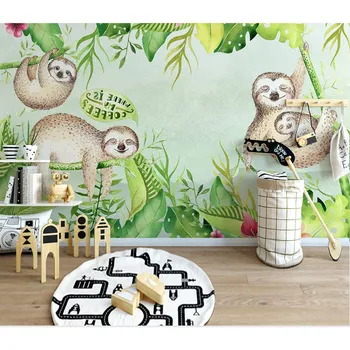 

Children's Room Wall Paper Stickers Cartoon Animal Leaf Photo Wallpaper Mural 3D Papier Peint Self Adhesive Vinyl/Silk Wallpaper