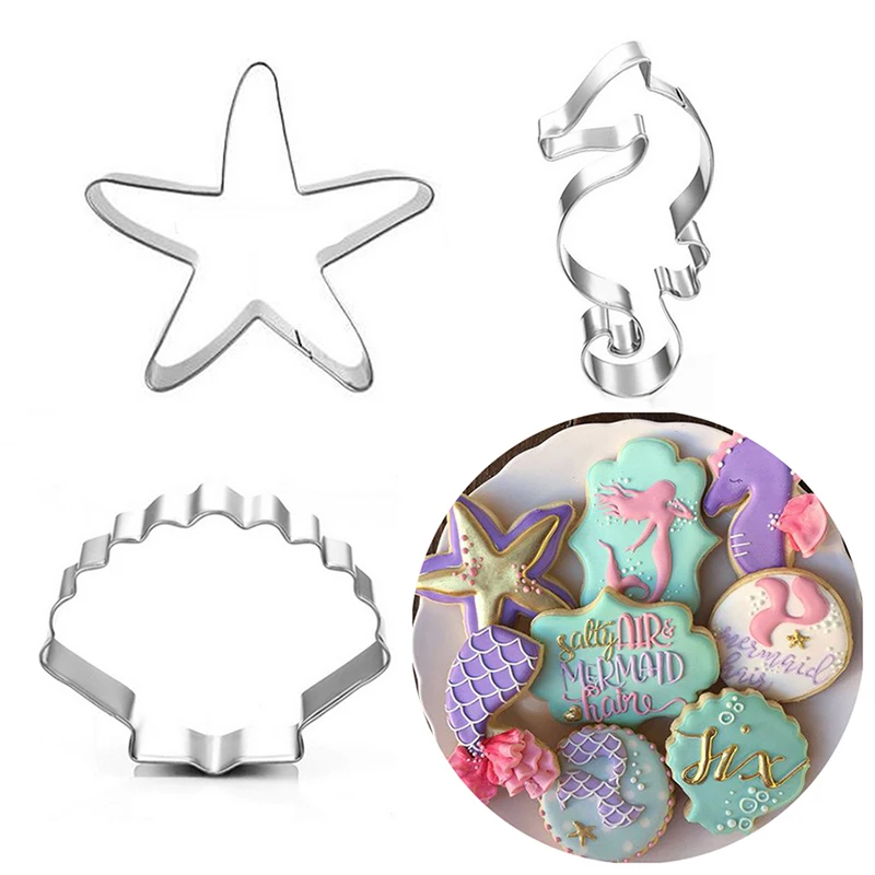 3pcs starfish shell sea horse cookie cutter mermaid under the sea party decoration Stainless steel biscuit mold girl birthday