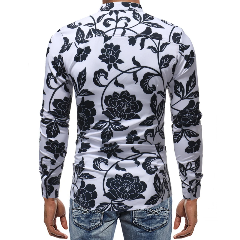 M-5XL мужская одежда 2018 Новая Осенняя мужская мода 3D с цветочным принтом повседневные бизнес с длинным рукавом Camisa Masculina гавайская рубашка