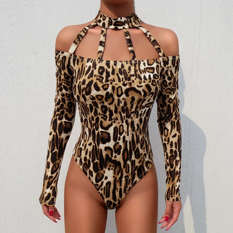 Леопардовый комплект для женщин Комбинезоны Сексуальная Bodycon Тощий облегающий