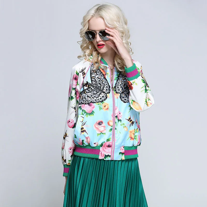 

Runway Streetwear Spring Autumn Embroidery Butterfly Flower Woman Loose Jackets Embroidered Bomber Jacket Bomber Femme Winter