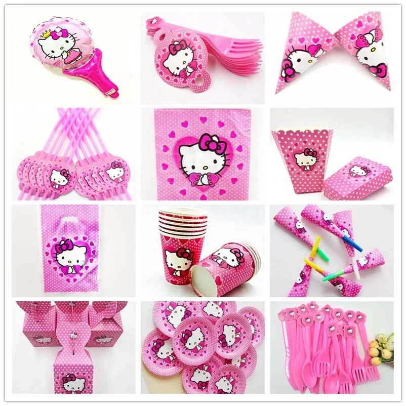 

Hello Kitty Kids Birthday Party Decoration Set Party Supplies Straw Knives Forks Spoons Napkins Baby birthday party decorations