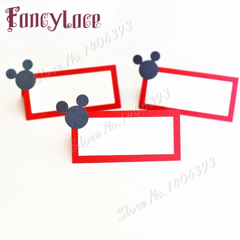

50pcs/lot Free Shipping Mickey Mouse Place Cards/Seating cards/ Party Decorations/Baby Shower decoration Kids Guest Name Cards