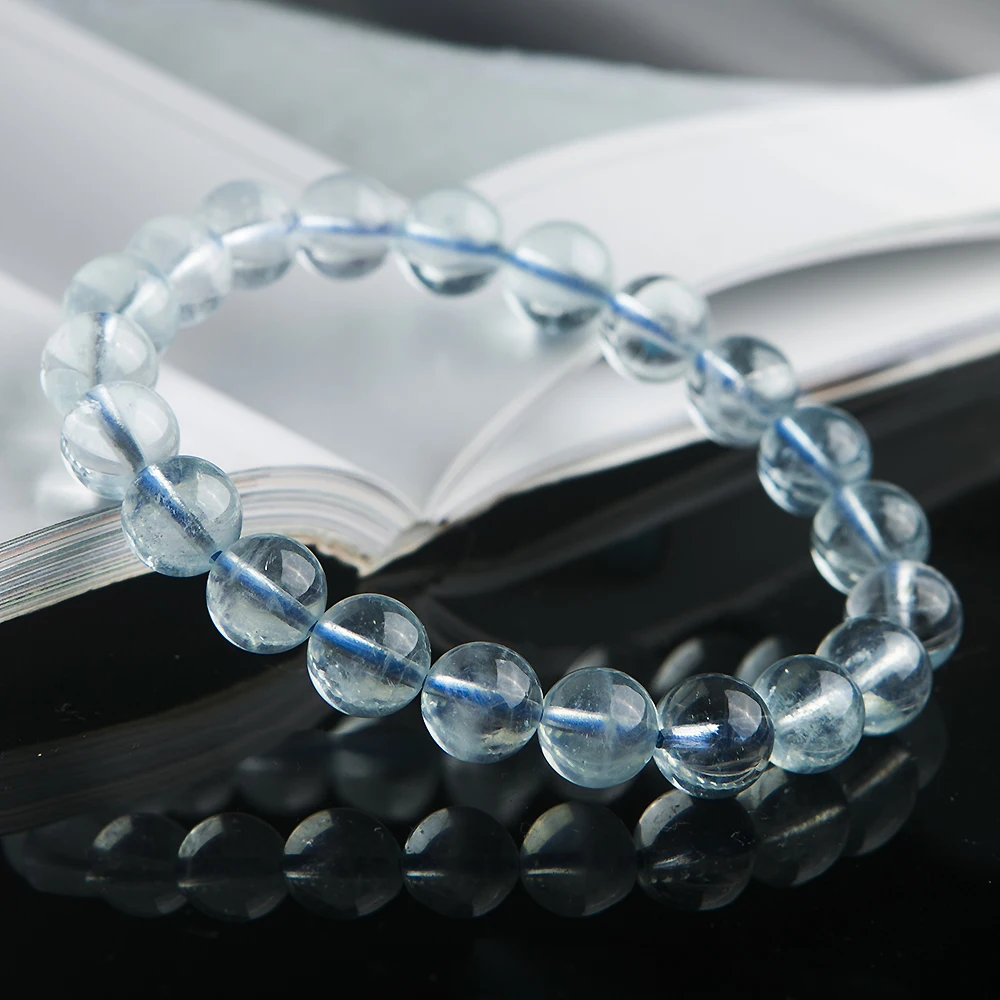 

Best Quality Natural Blue Ice Aquamarine Bracelet Women Men Crystal 10mm Clear Round Beads Healing Stone Birthday Gift AAAAA