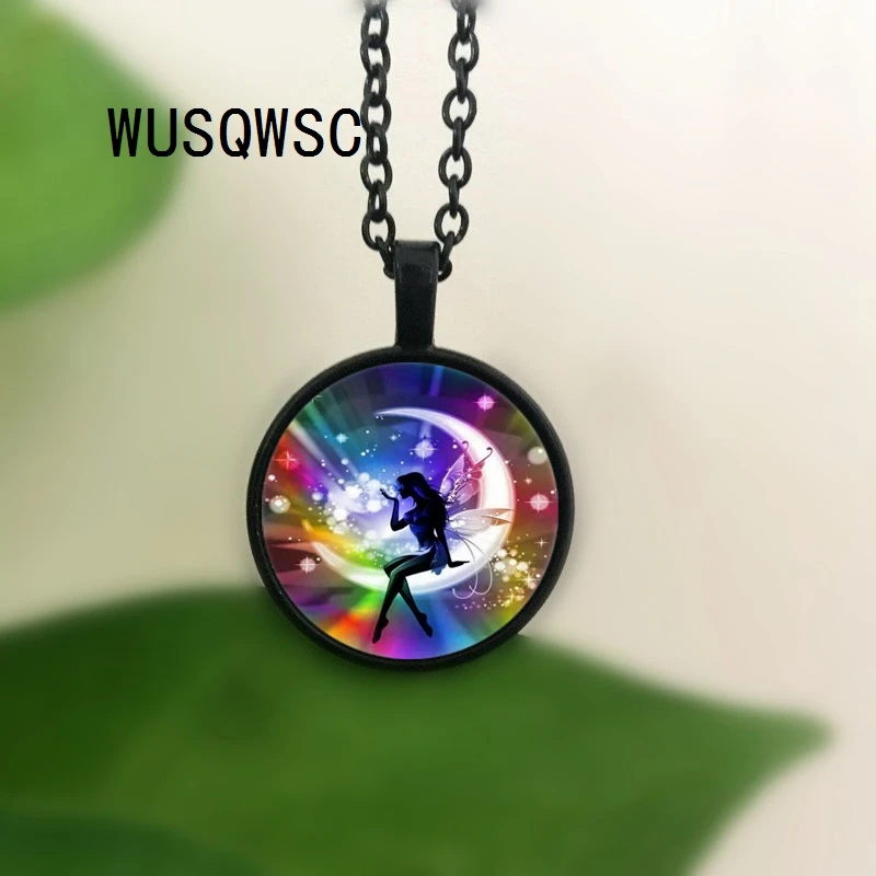 WUSQWSC Радужная Фея фото тибетский серебряный Кабошон стеклянный кулон цепочка