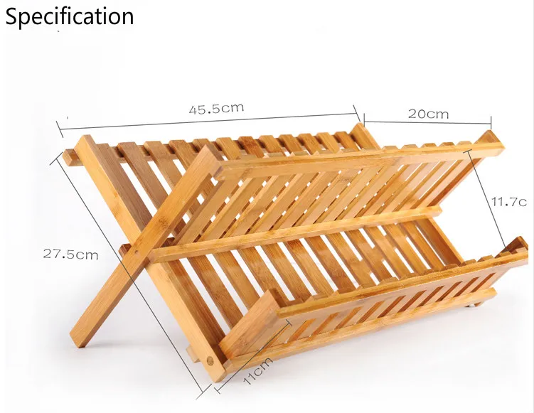  Natural Bamboo Folding Dish Drying Rack Flatware Holder Plate Storage Holder Plate Wooden Flatware  - 32788888923