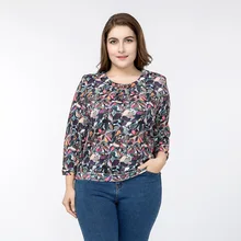 

High quality 5XL Plus Size Blouse Women O-Neck Nine Quarter Sleeve Colorful Print Retro Vintage Blouse Diamonds Cotton Blousa