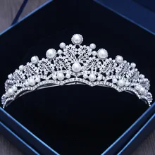 Tiaras de cristal chapadas en plata barroca de lujo, adornos para el cabello de diamantes de imitación, joyería para la cabeza, perlas, corona de boda, diademas para novias