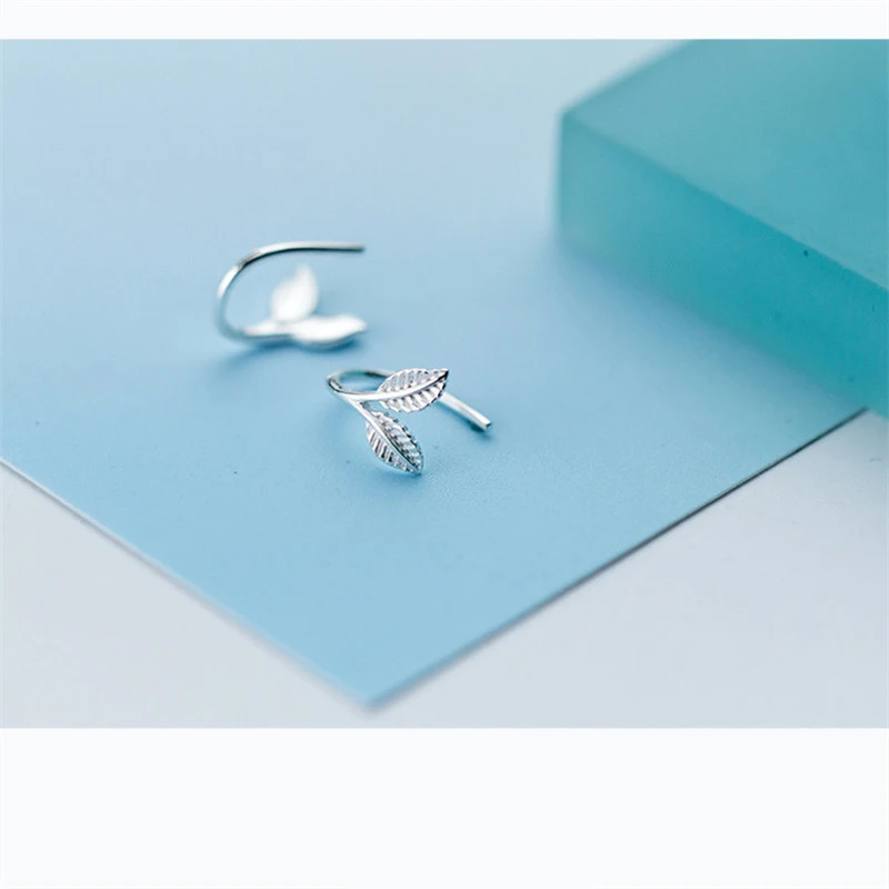 

NEWBUY Genuine 925 Sterling Silver Hoop Earrings For Women Vintage Cute Leaf Earring Jewelry Female Party Accessoires