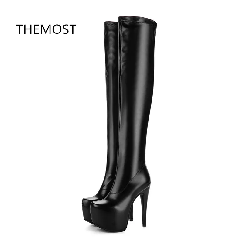 

THEMOST Warm winter boots women 2018 Over-the-Knee boots sexy Thin Heels High heel boots Super High 8cm-up Platform boots